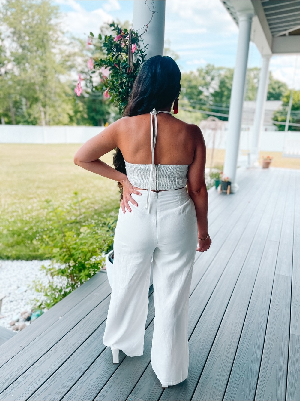 White High-Waist Wide-Leg Pants Linen - Women's Summer Jumpsuit Bottoms